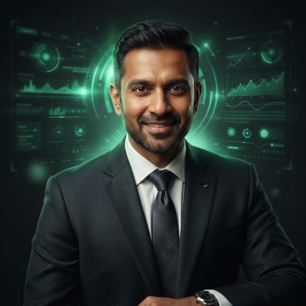 Holographic profile portrait of Raj Patel, Technology & Data